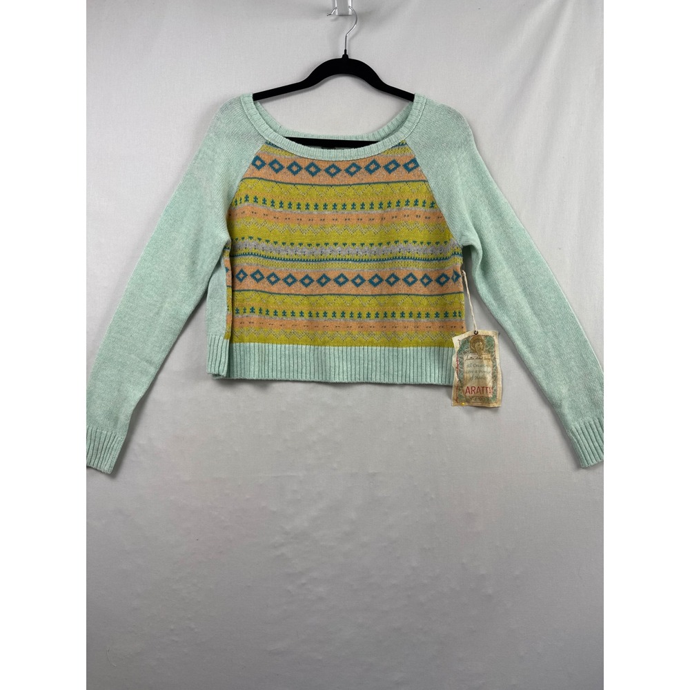 Aratta Silent Journey Sweater Womens Small Cropped Green Fair Isle Pullover